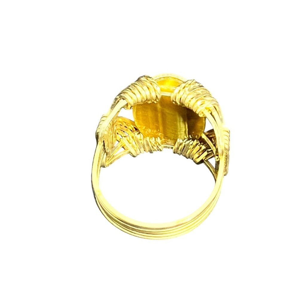 Vintage Gold Filled Wire Wrapped Tigers Eye Cabochon Men's Ring (R220-1) - Picture 3 of 13